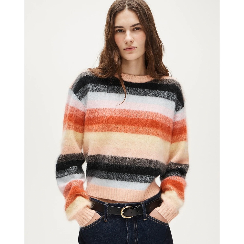 J.Crew Women MEDIUM Sweater Multi Striped Perfect Brushed Cashmere CR319 New